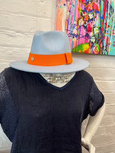Pale Blue & Orange Fedora Hat
