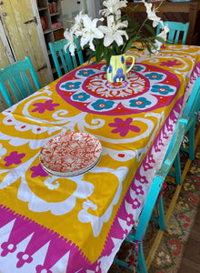 Canvas Tablecloth Suzani Yellow