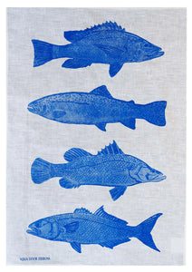 Linen Tea Towel Fish Cobalt