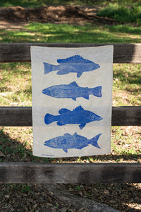 Linen Tea Towel Fish Cobalt