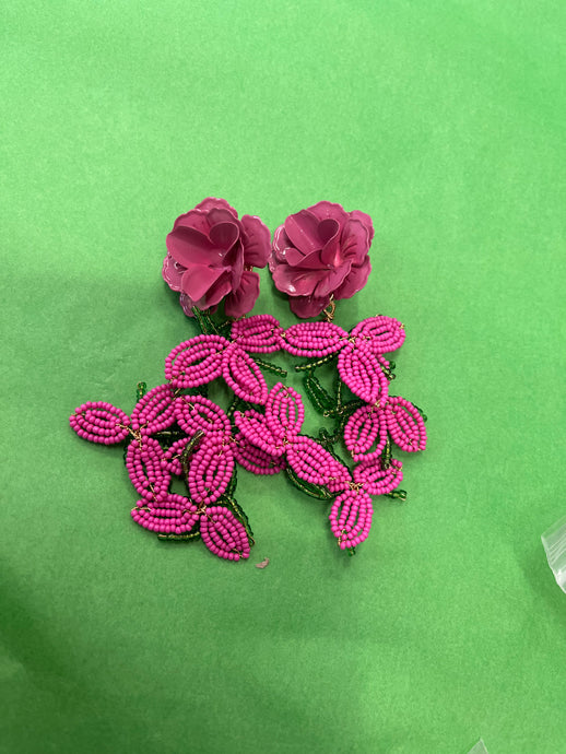 Pink rose earrings